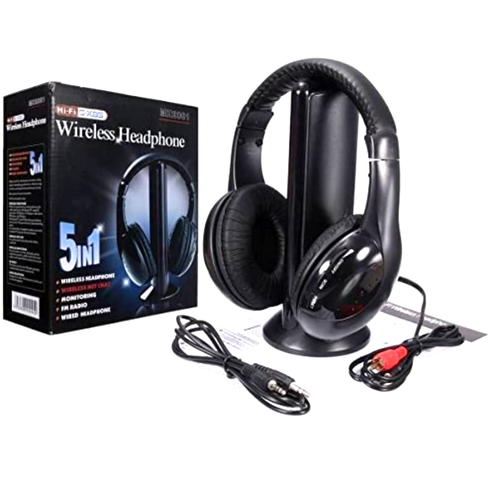 New 5 in 1 Wireless Cordless RF Headphones Headset with Mic for PC TV Radio
